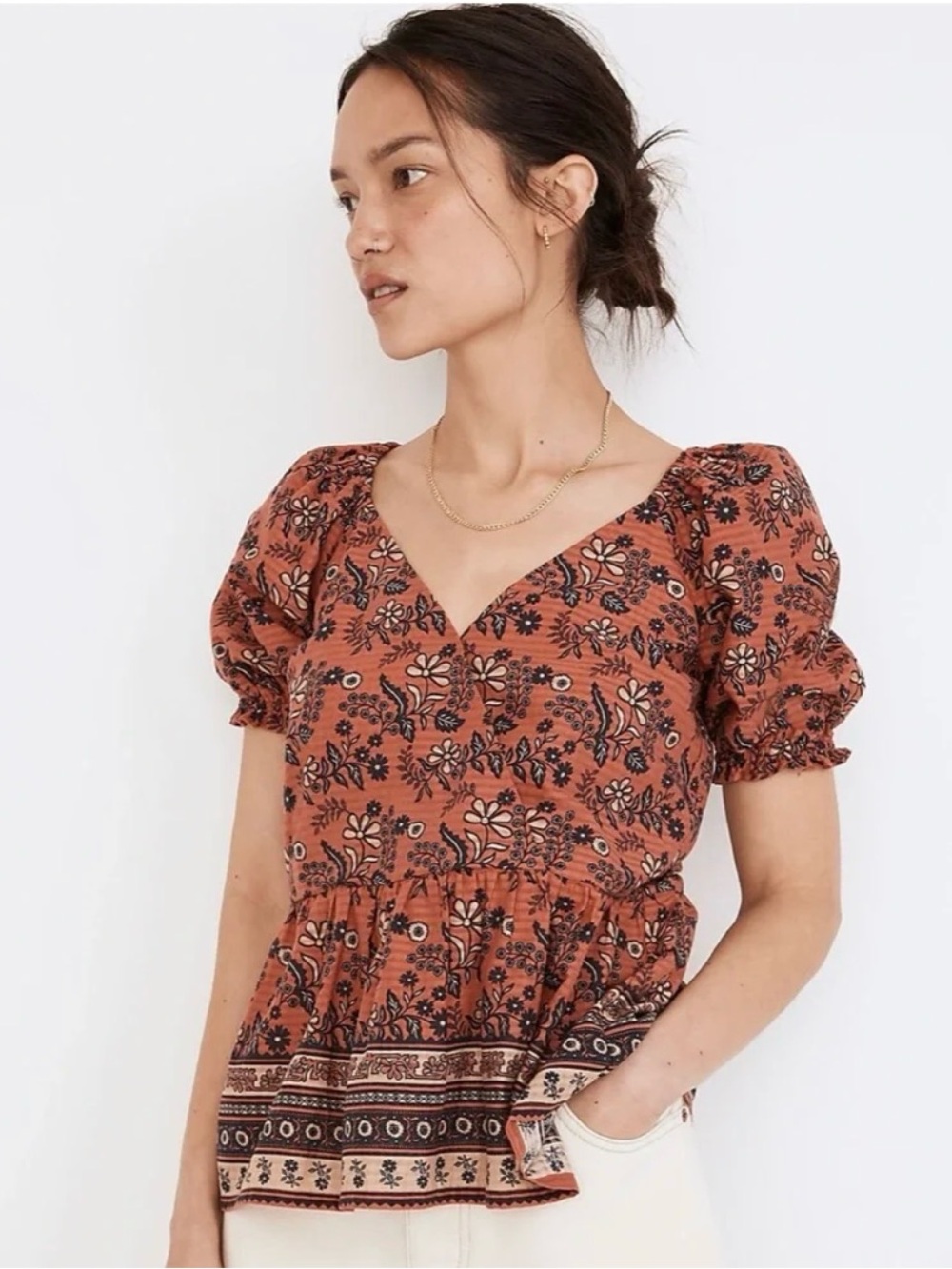 Madewell Puff Sleeve Peplum Top